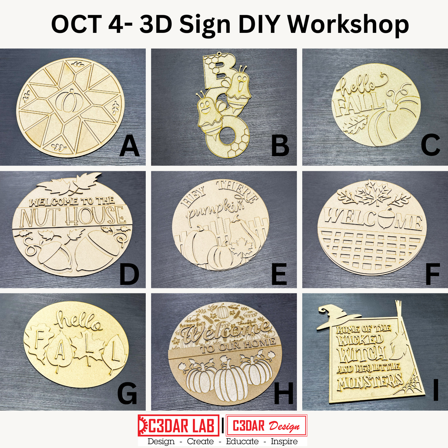 Adult Fall 3D Sign DIY Workshop - Oct 4, 2024 - 6:30PM - 8:30PM