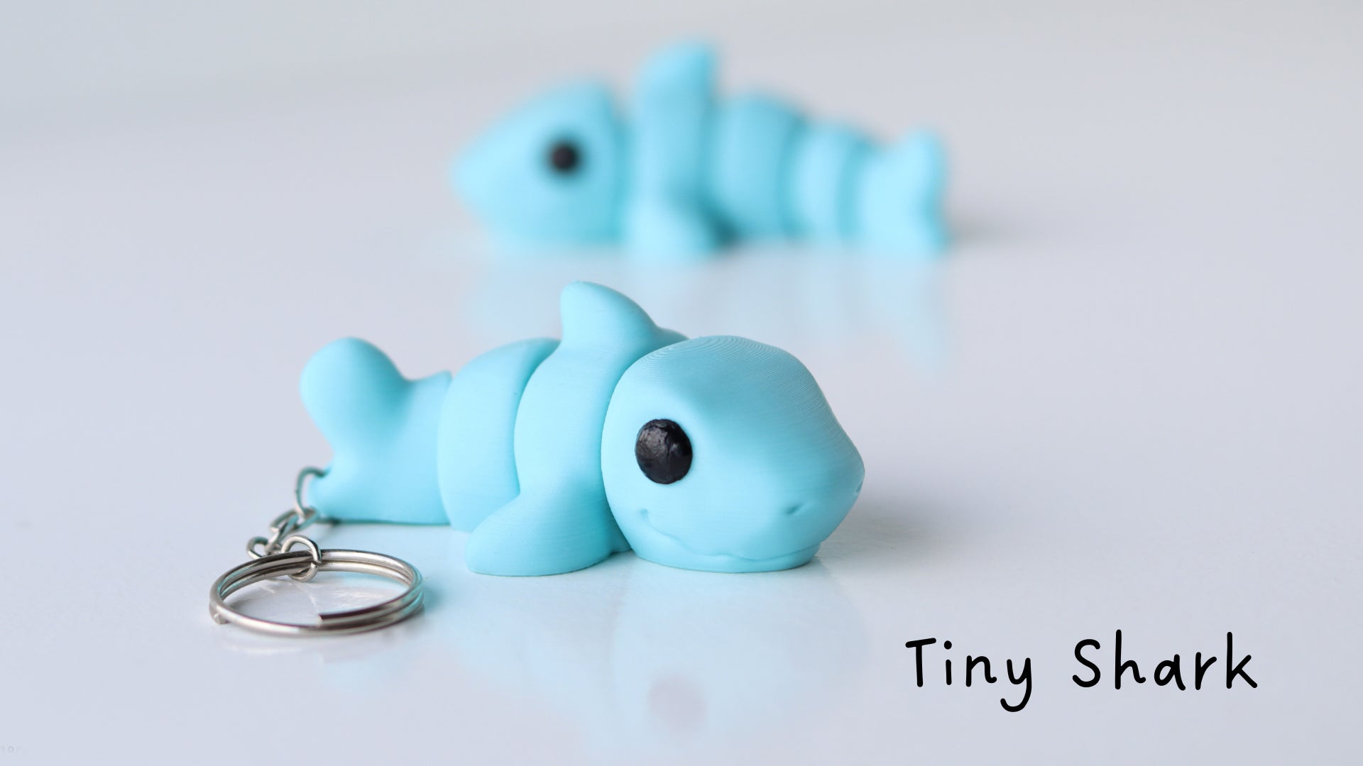 a keychain shaped like a fish on a white surface