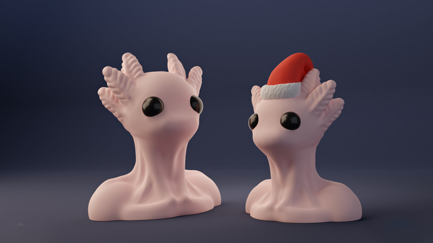 a pair of plastic heads with a santa hat on