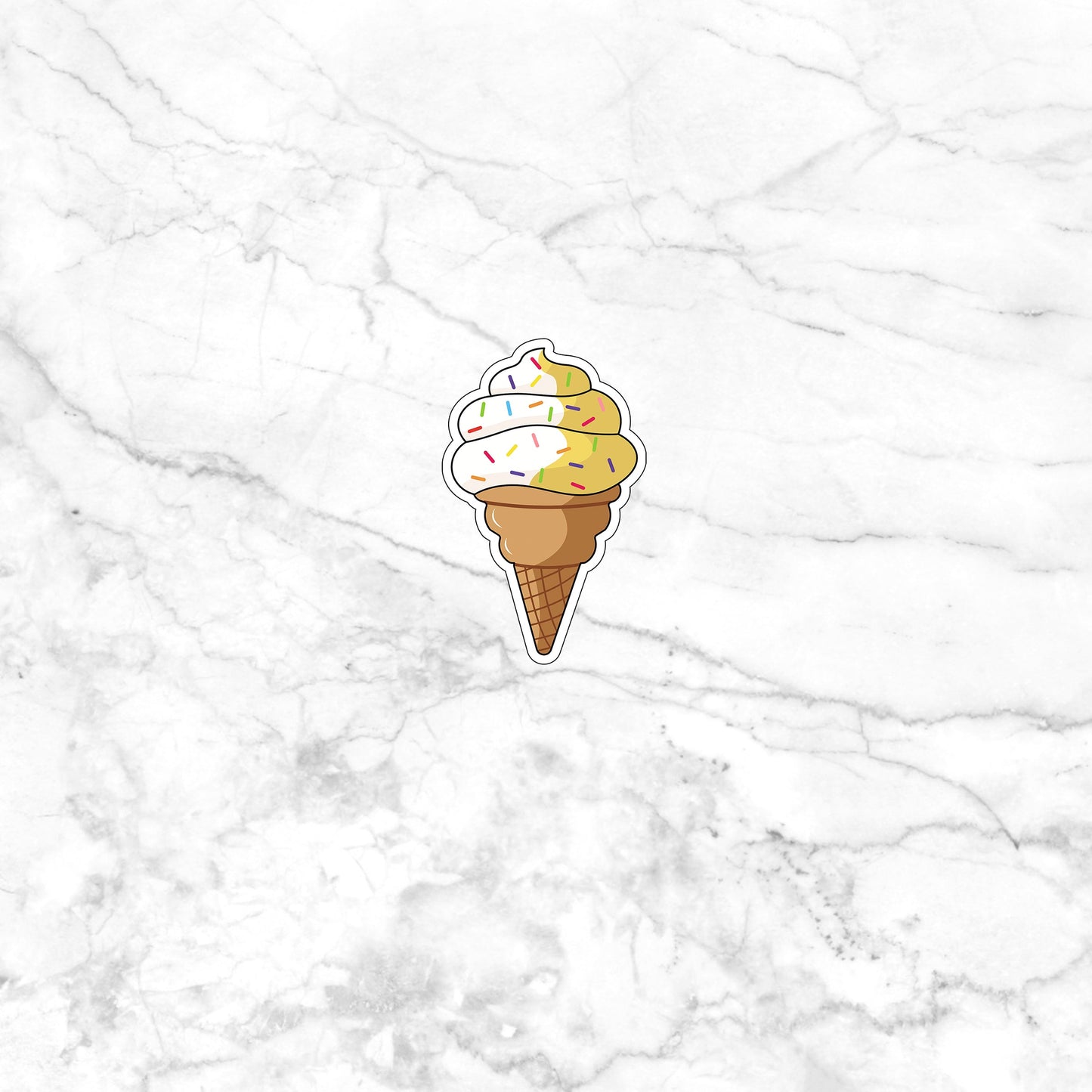 a sticker of an ice cream cone on a marble background