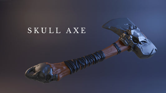 an axe with a skull on it and the words skull axe above it