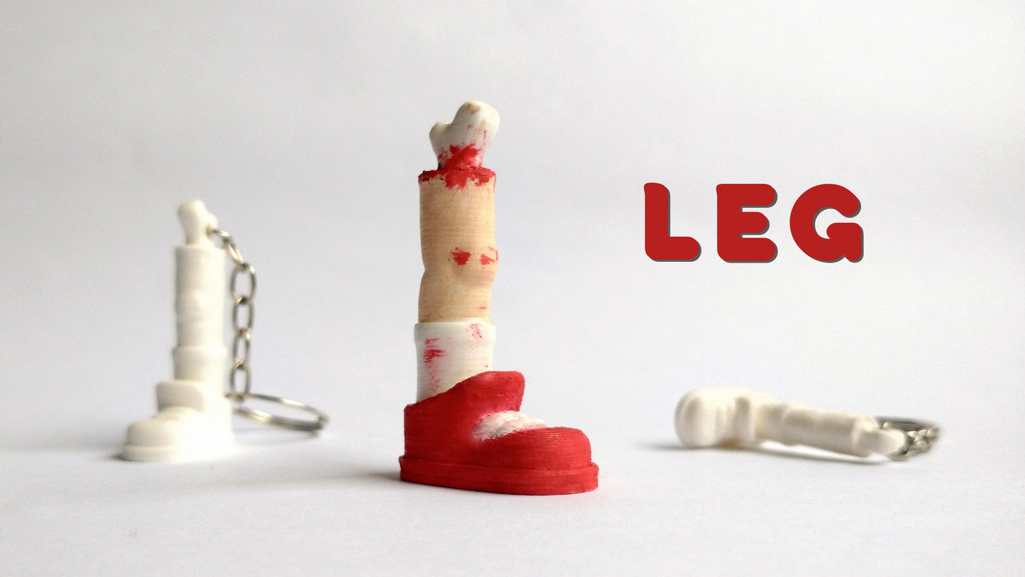 a red and white object with the word leg on it