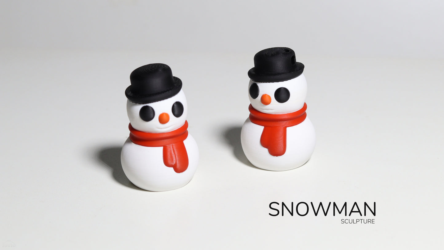 a couple of small snowmen sitting on top of a table