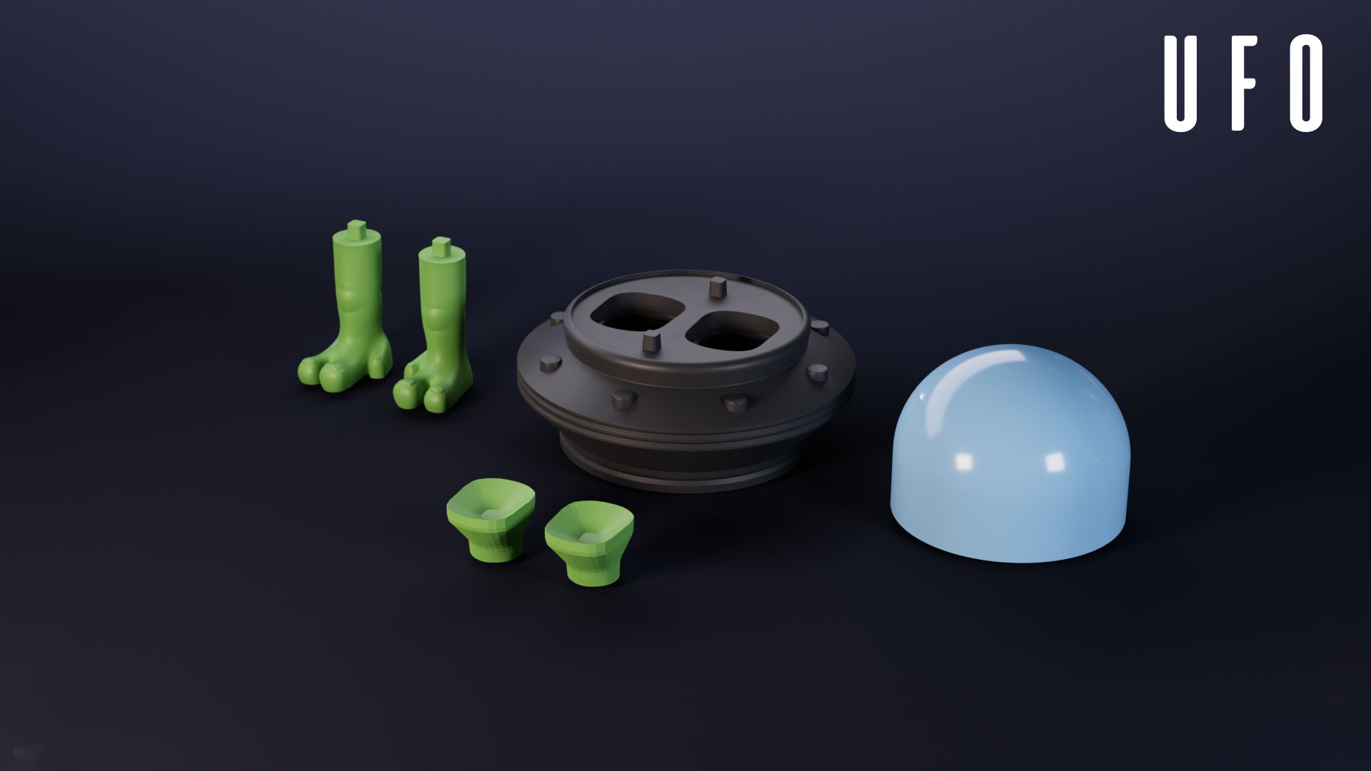 a group of green objects sitting on top of a black surface