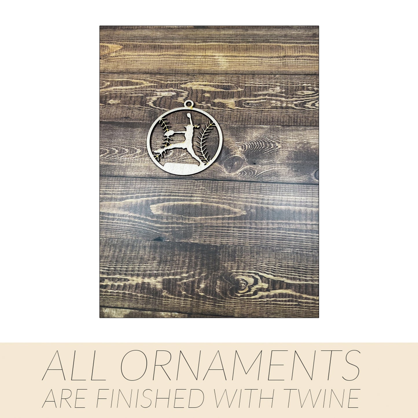 Softball Ornament, Wooden Sports Ornament, Sports Ornament, Engraved Ornament, Laser Engraved Wood Ornament