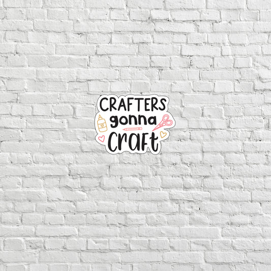 a white brick wall with crafters going craft on it