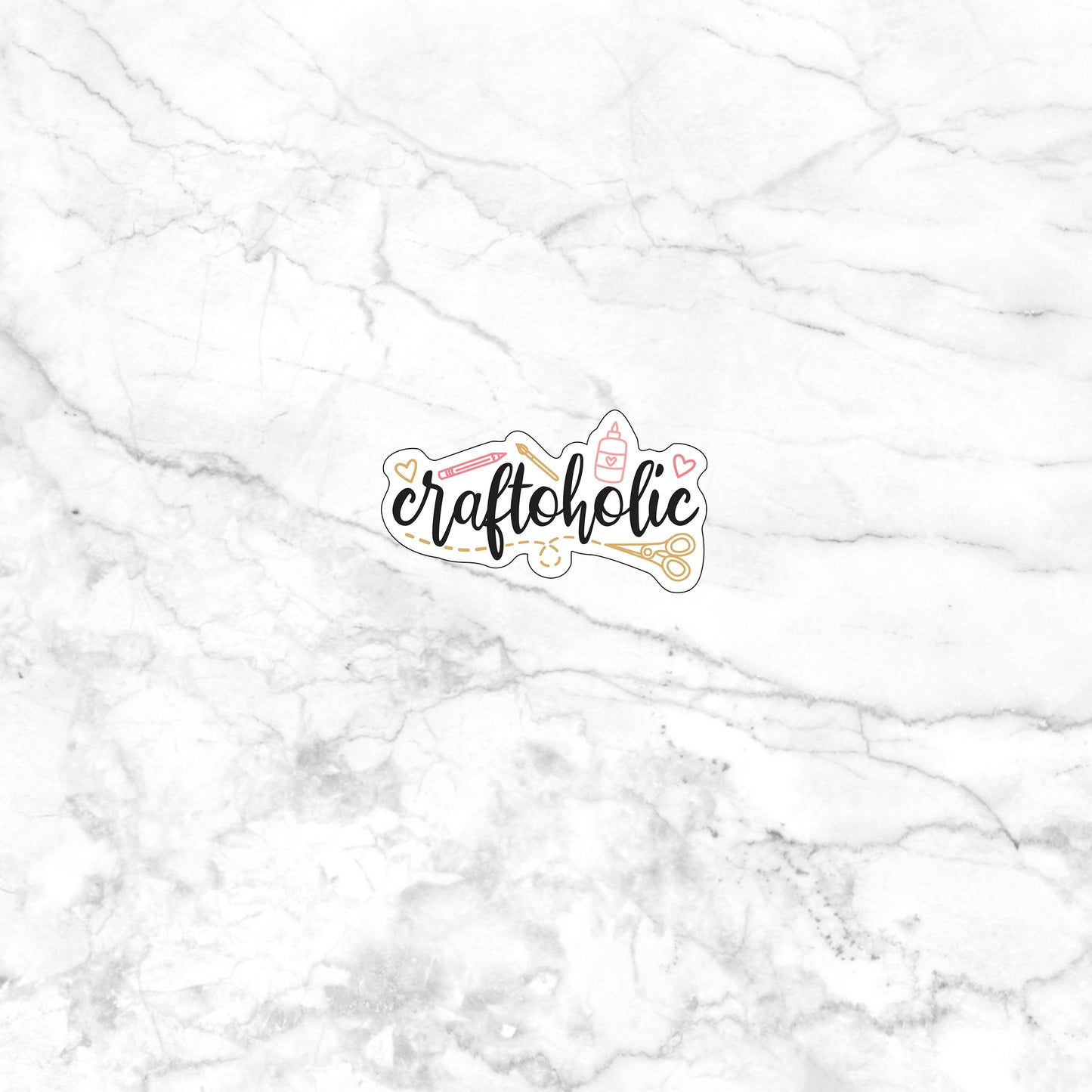 a white marble surface with the word craftaholic on it