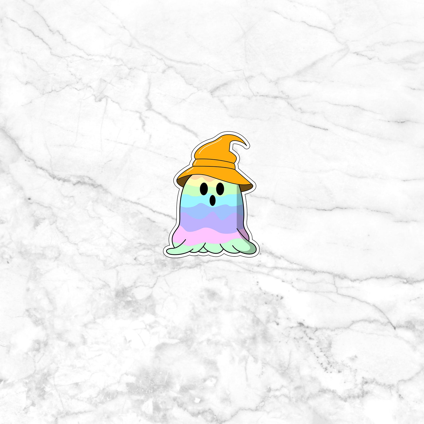 a sticker of a ghost wearing a hat