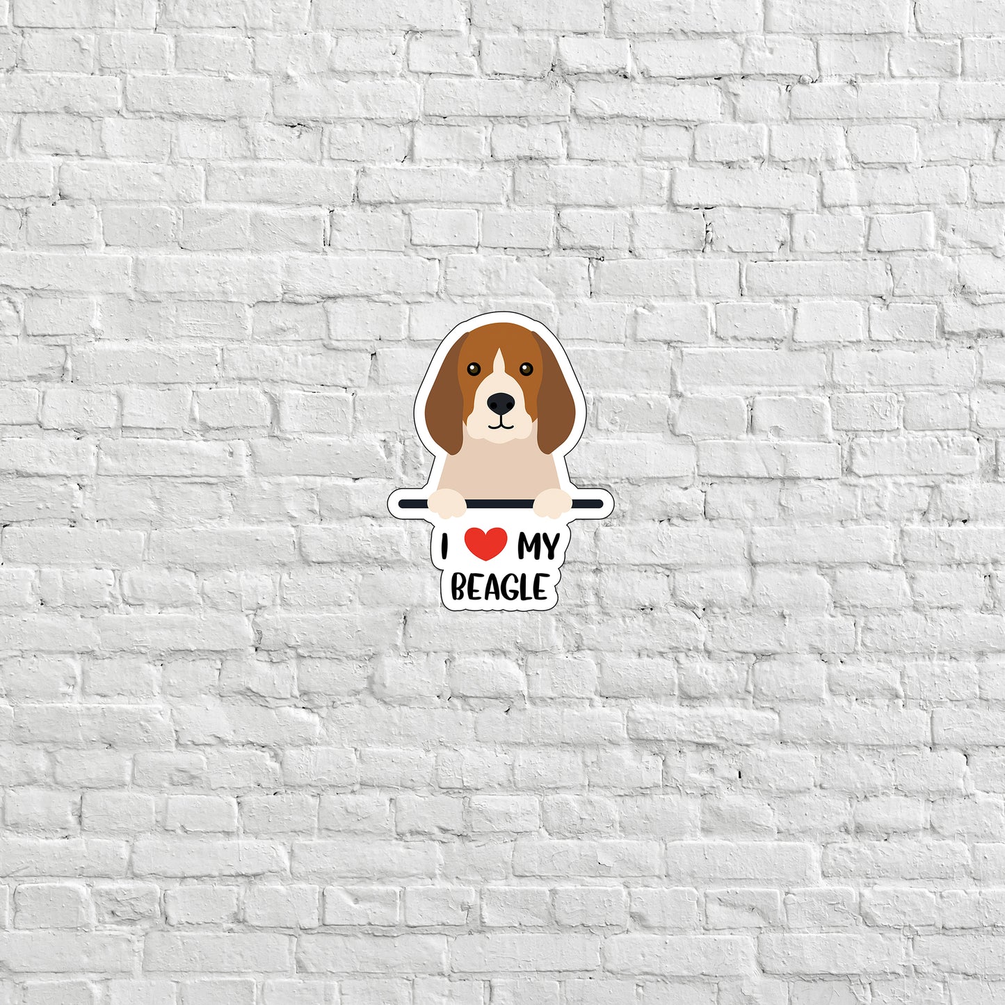 a sticker of a dog that says i love my beagle