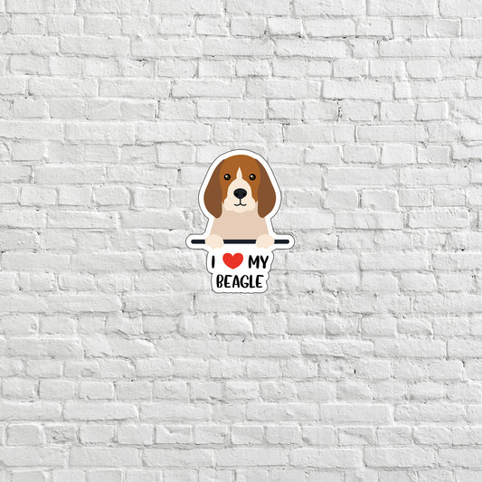 a sticker of a dog that says i love my beagle