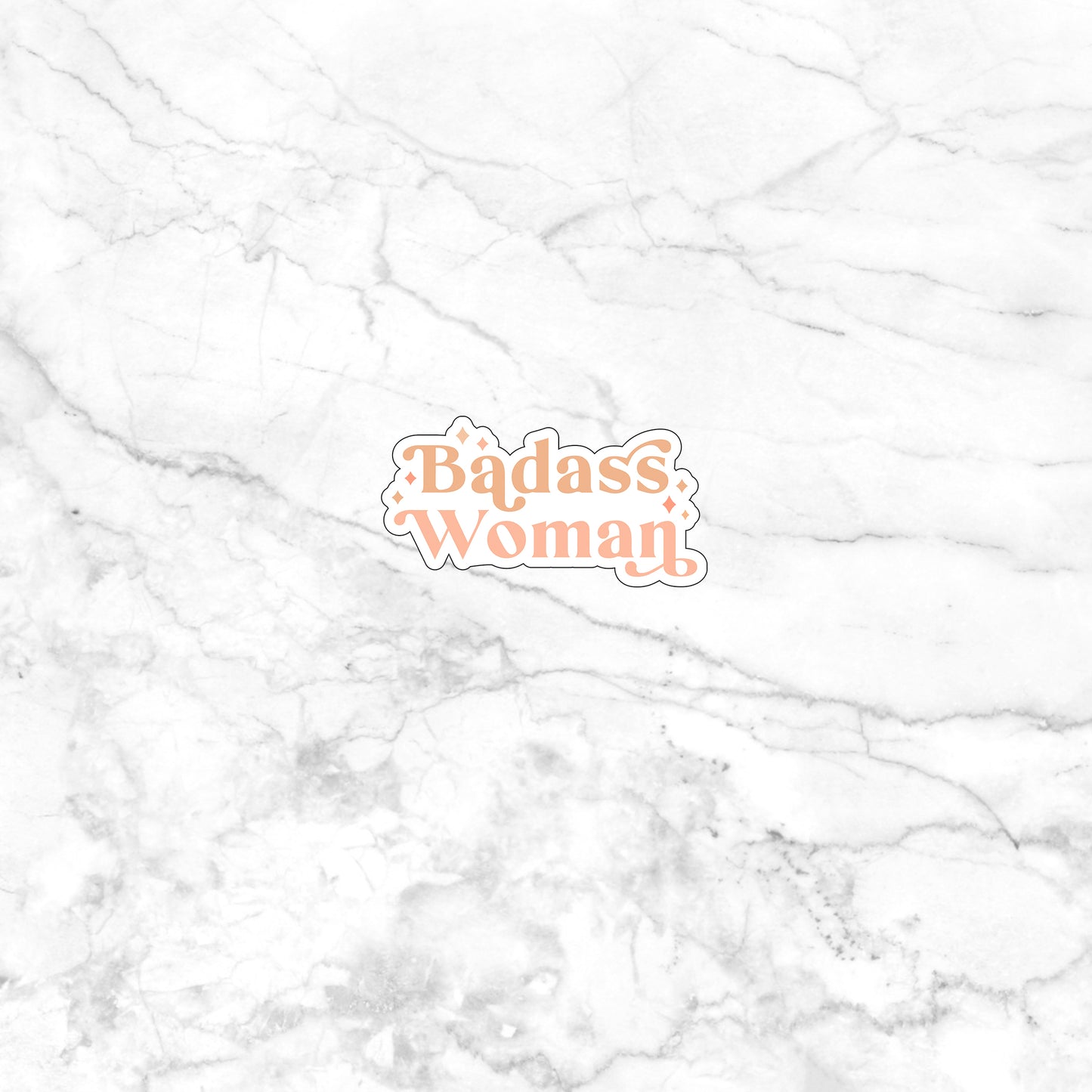 badass woman sticker on a marble background