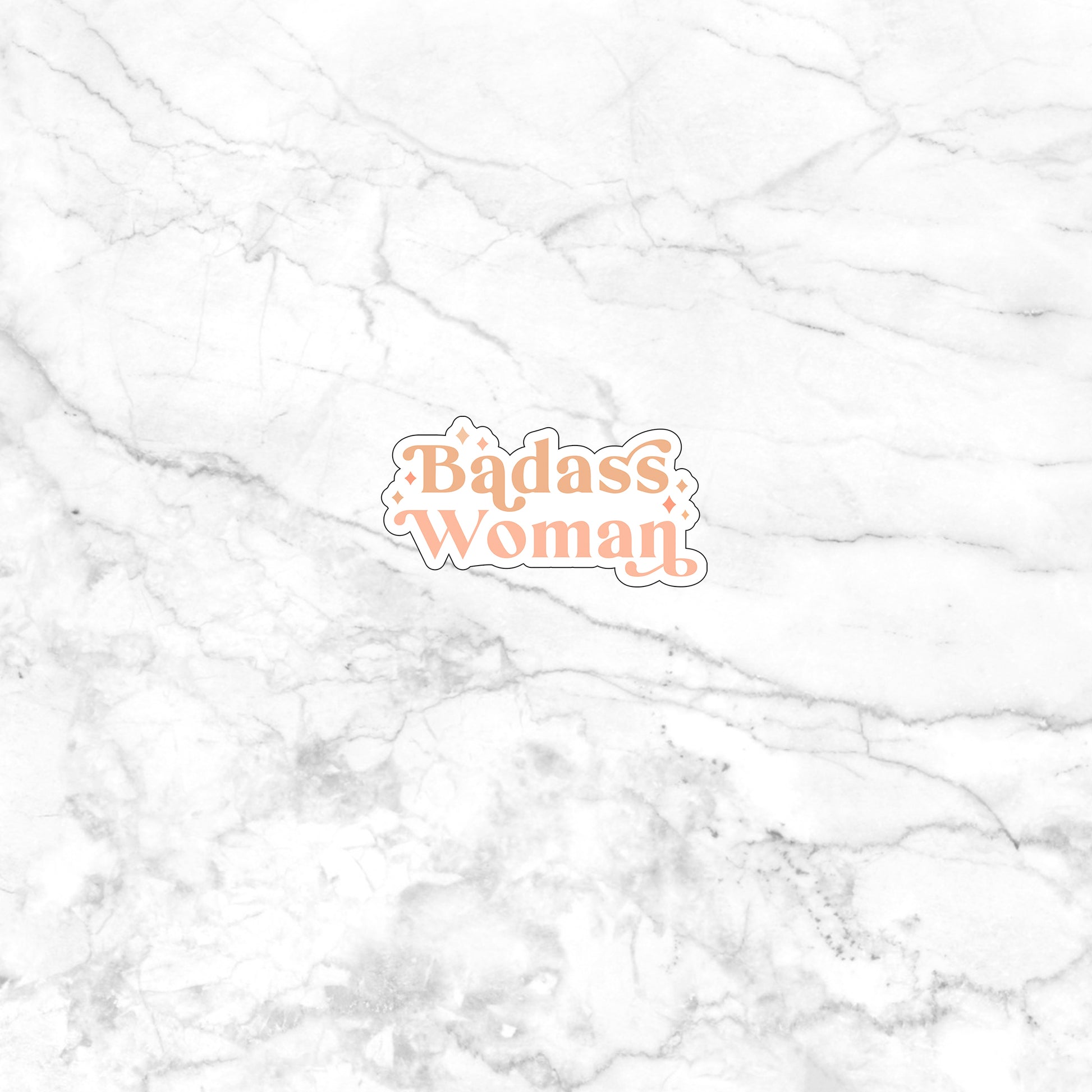 badass woman sticker on a marble background