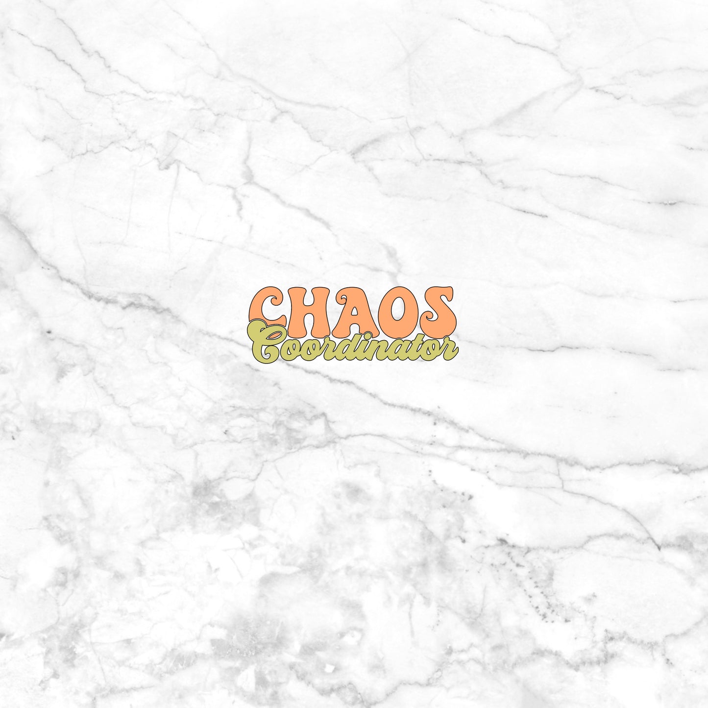 a white marble wall with the word chaos on it