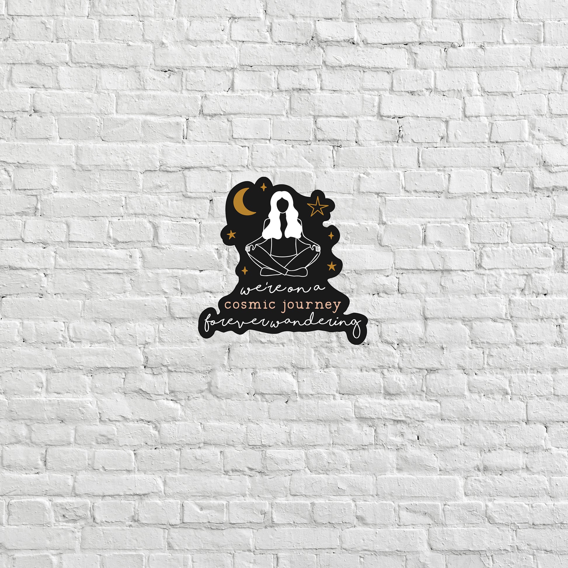 a white brick wall with a black and white logo on it