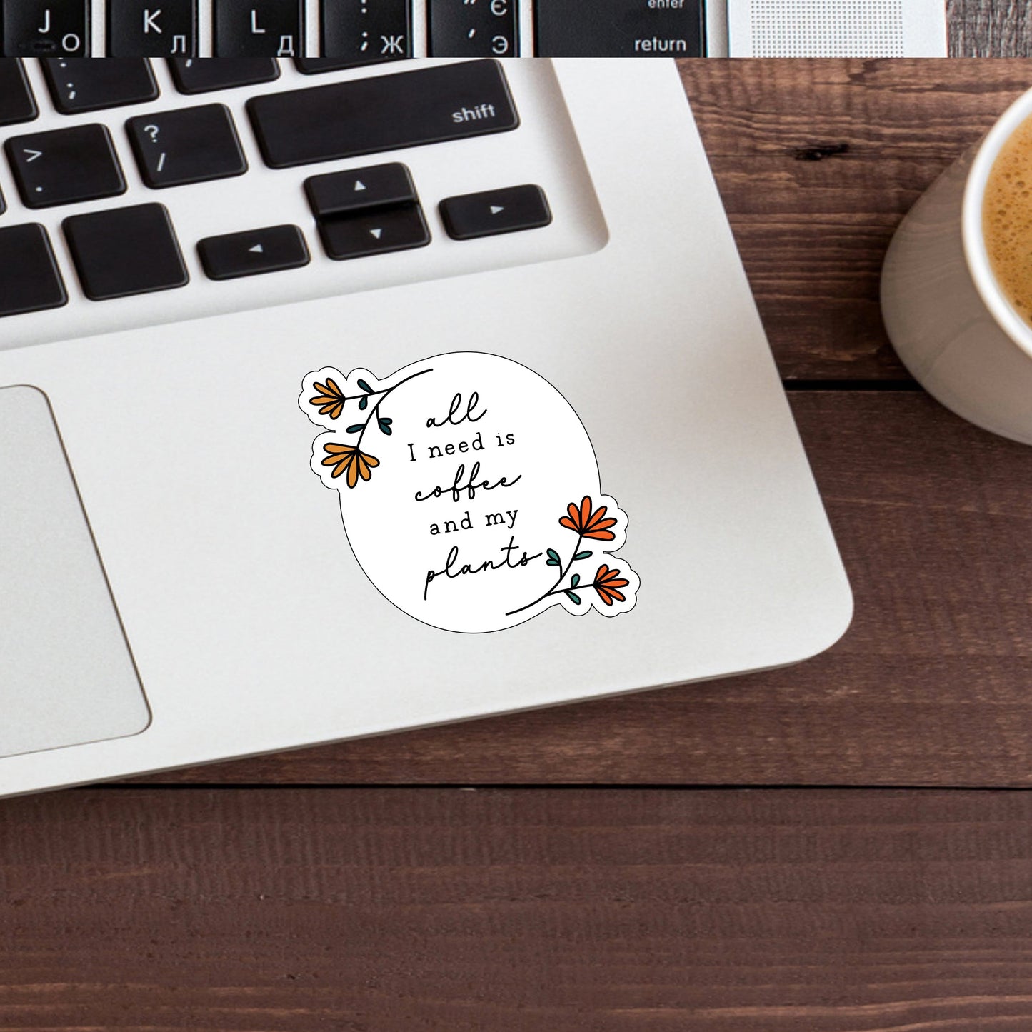 Coffee & Plants Sticker , Vinyl Sticker, Laptop Sticker, Laptop Decal