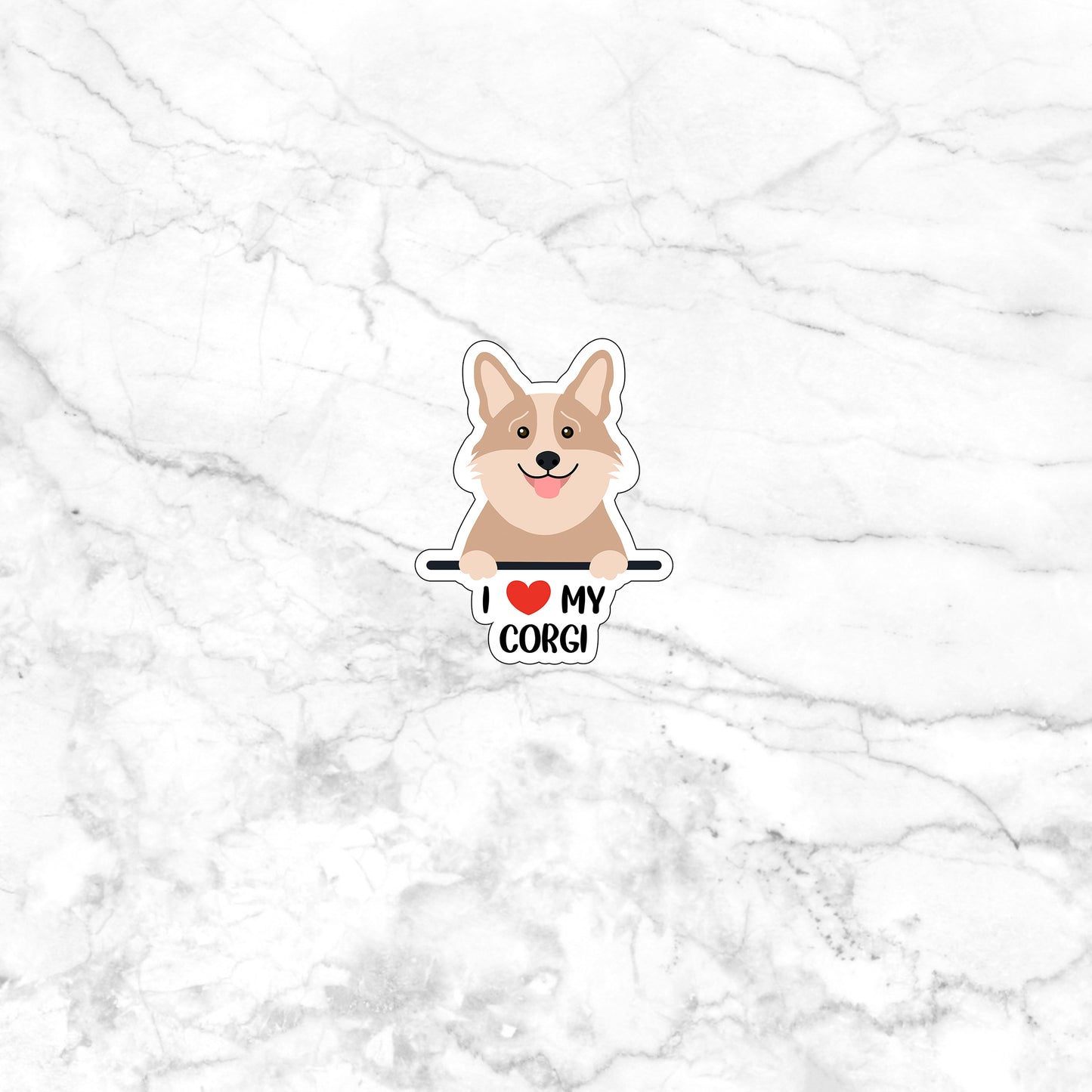 a sticker of a corgi with a heart on it