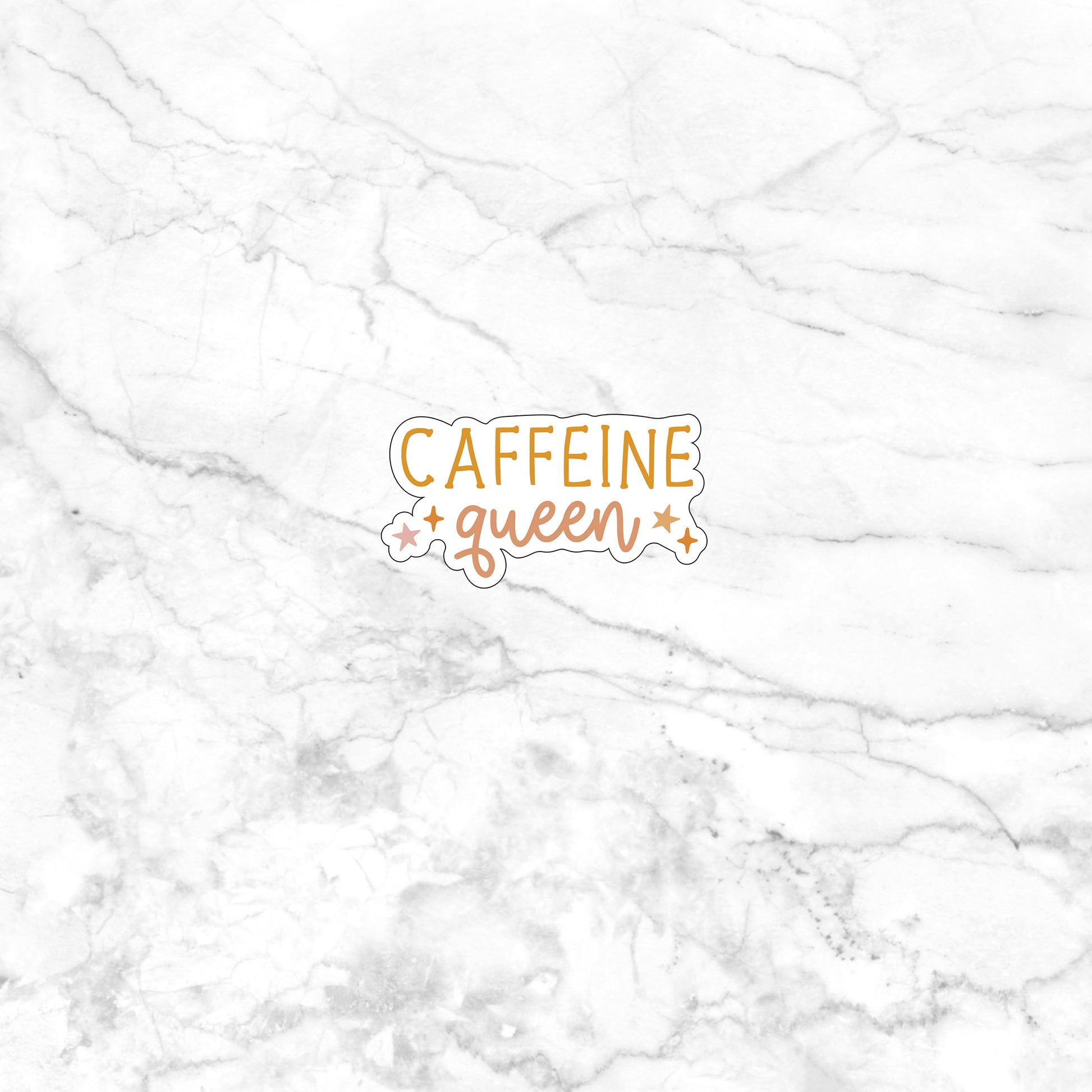 a white marble wall with the words caffeine queen on it