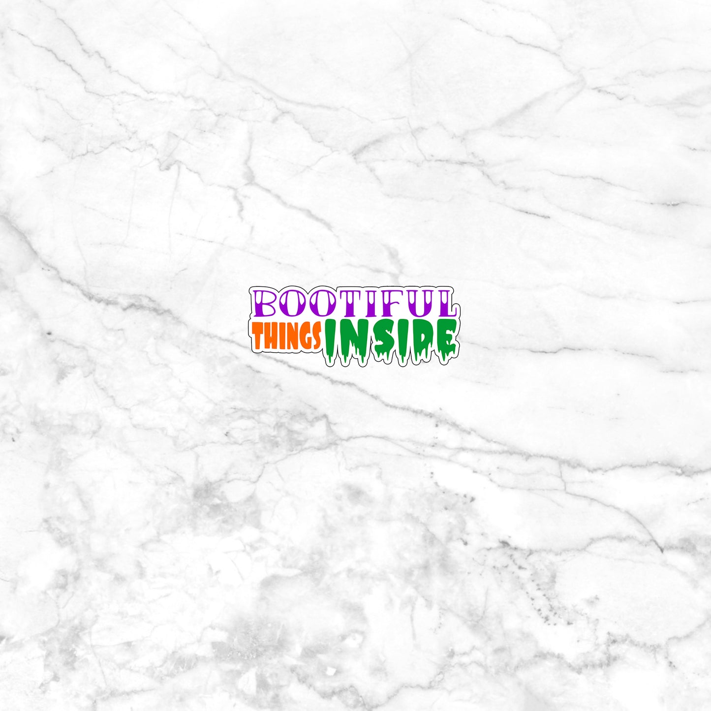 a white marble wall with a colorful text that reads,'beautiful things inspire '