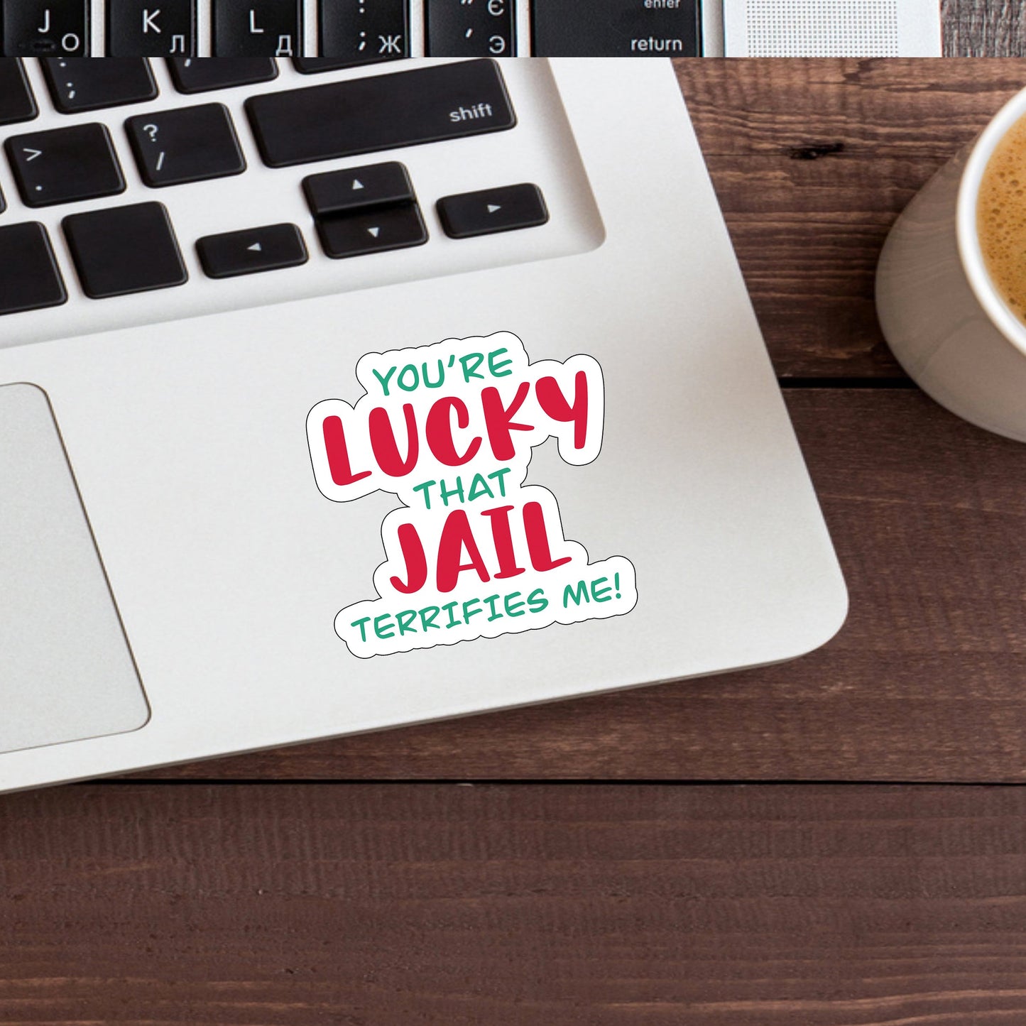 You're lucky that jail terrifies me  Sticker,  Vinyl sticker, laptop sticker, Tablet sticker