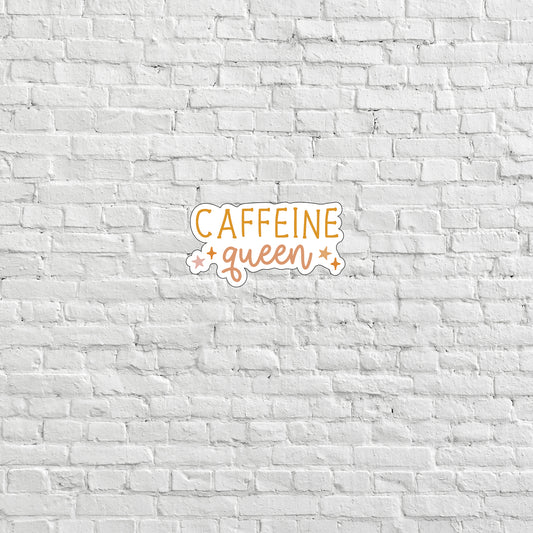 a white brick wall with the words caffeine queen on it