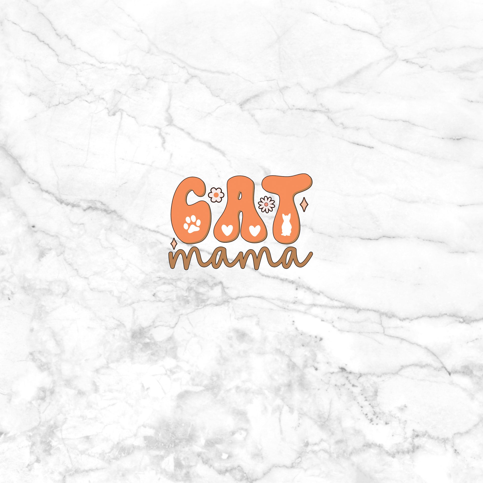 a white marble wall with the word cat mama on it