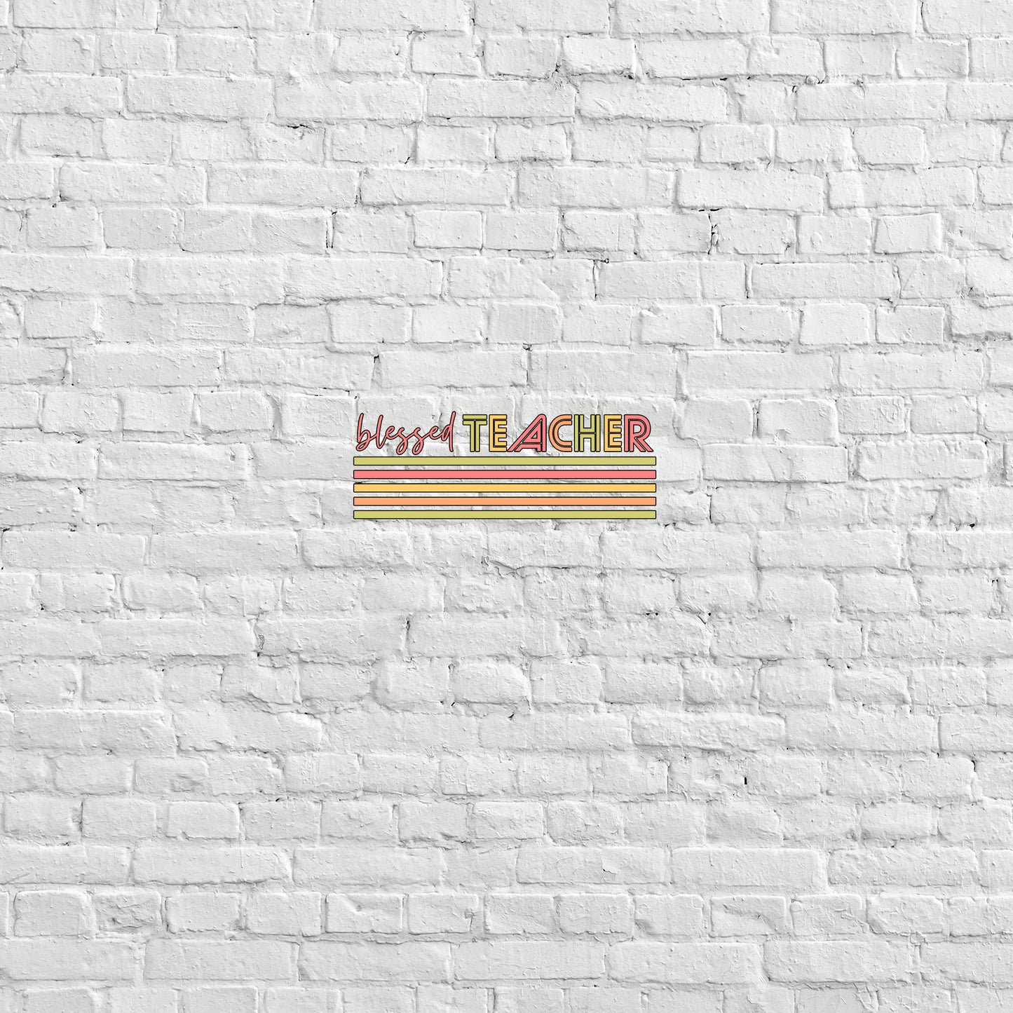 a white brick wall with the word teacher on it
