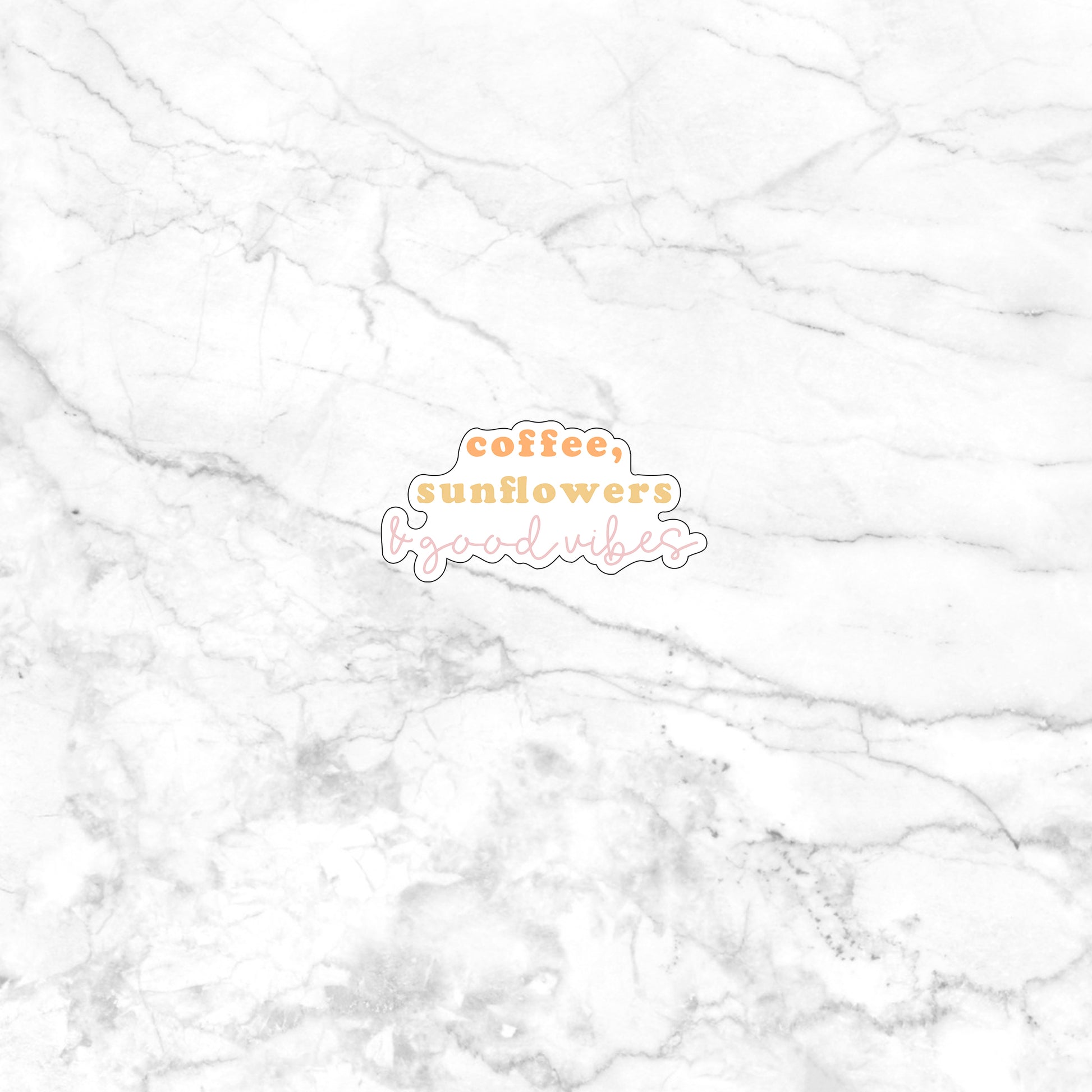 a white marble wall with a coffee sunflower sticker on it