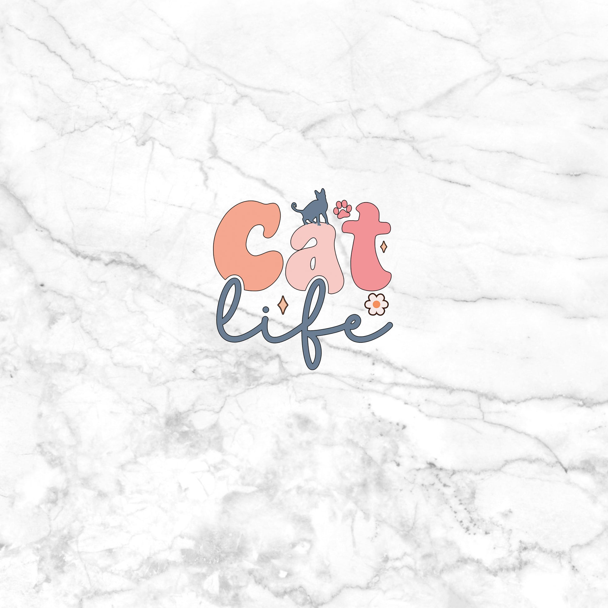 a white marble background with the words cat life on it