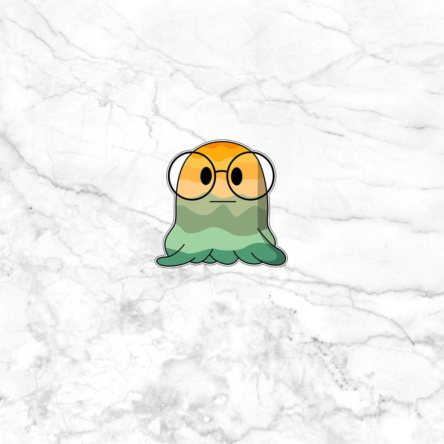 a sticker of an octopus on a marble background